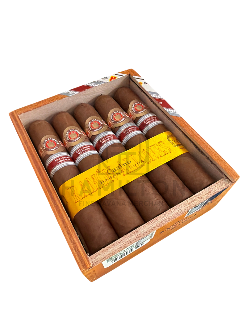 HAMILTON Ramon Allones Casino ER Monaco cigars in a wooden box with branded yellow paper band and red cigar rings