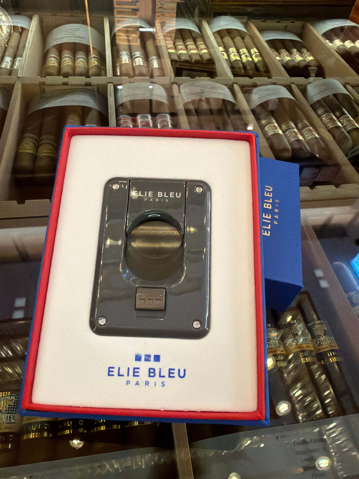 ELIE BLEU C-4 Cigar Cutter, Grey w/Black Ion Plating Blade