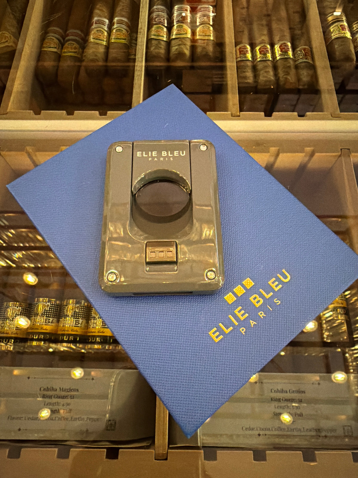 ELIE BLEU C-4 Cigar Cutter, Grey w/Black Ion Plating Blade
