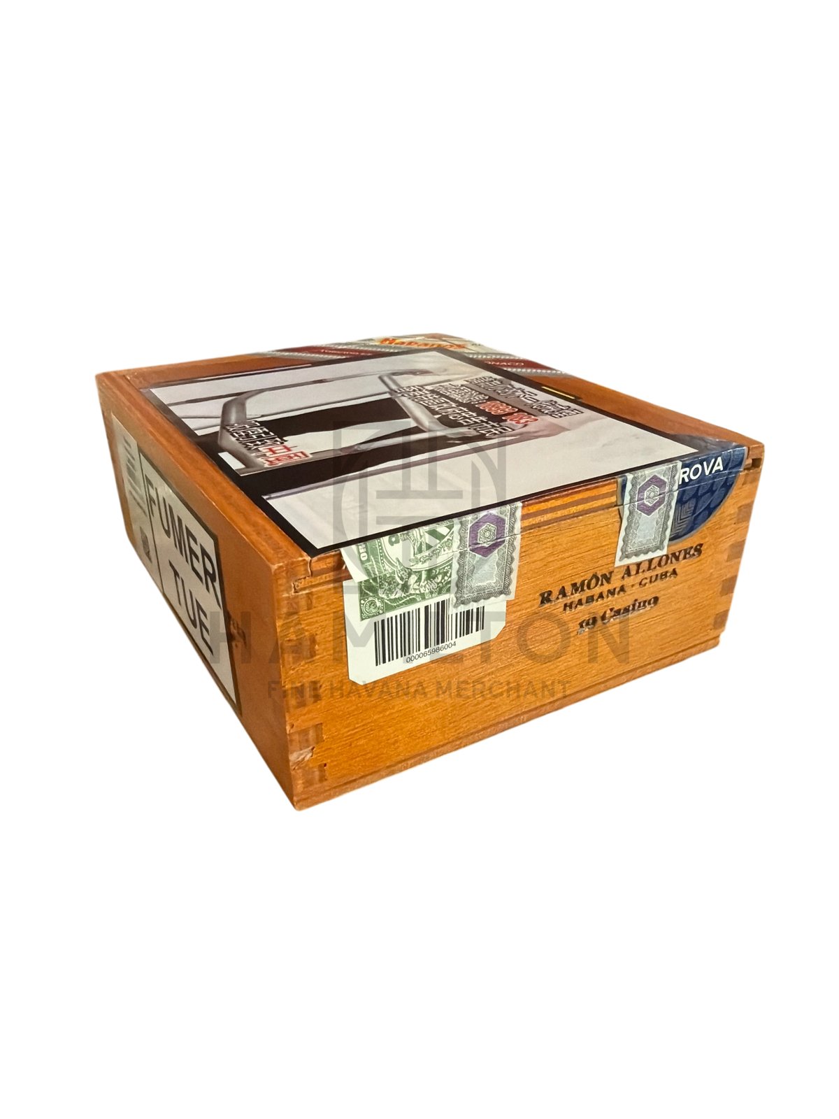 HAMILTON Ramon Allones 10s Casino ER Monaco cigar box displayed in a glass humidor case