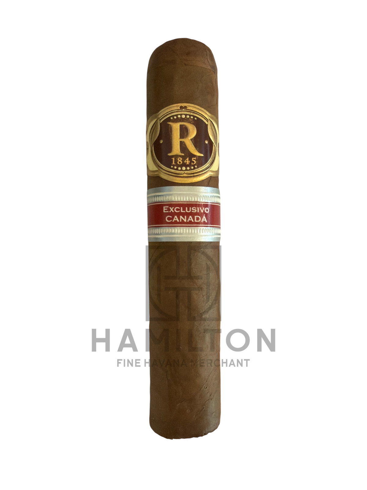 HAMILTON Vegas Robaina Petit Robaina cigar with gold and red band featuring Exclusivo Canada text