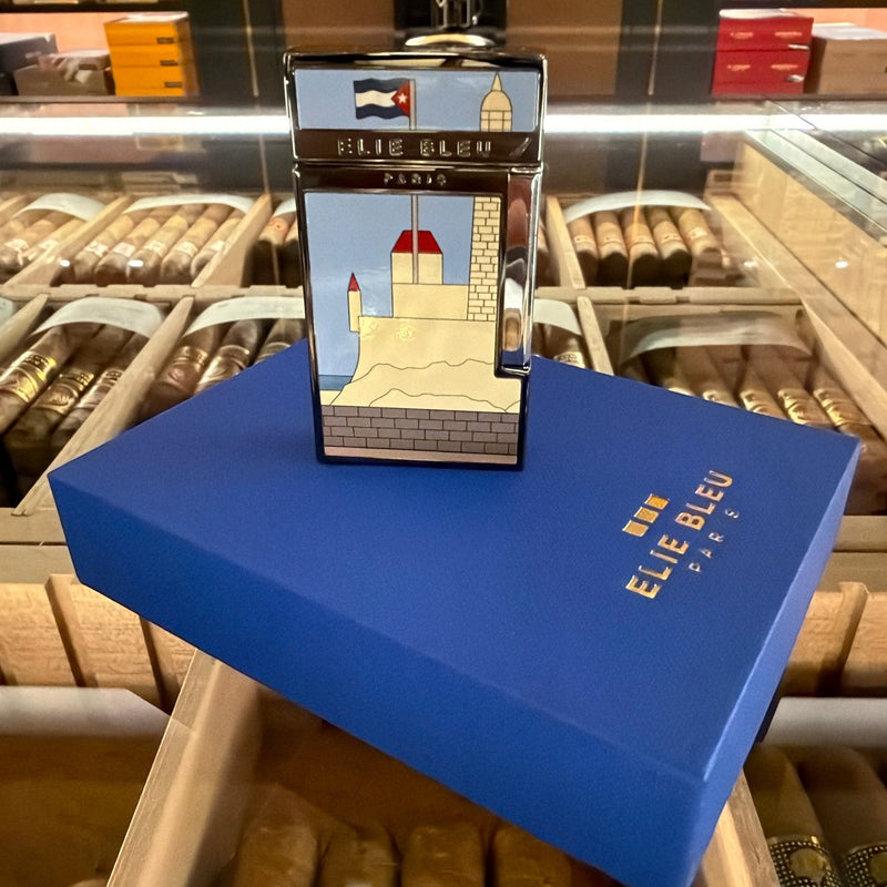 HAMILTON ELIE BLEU Limited Edition Casa Cubana lighter with black ion plating and decorative coastal architecture art