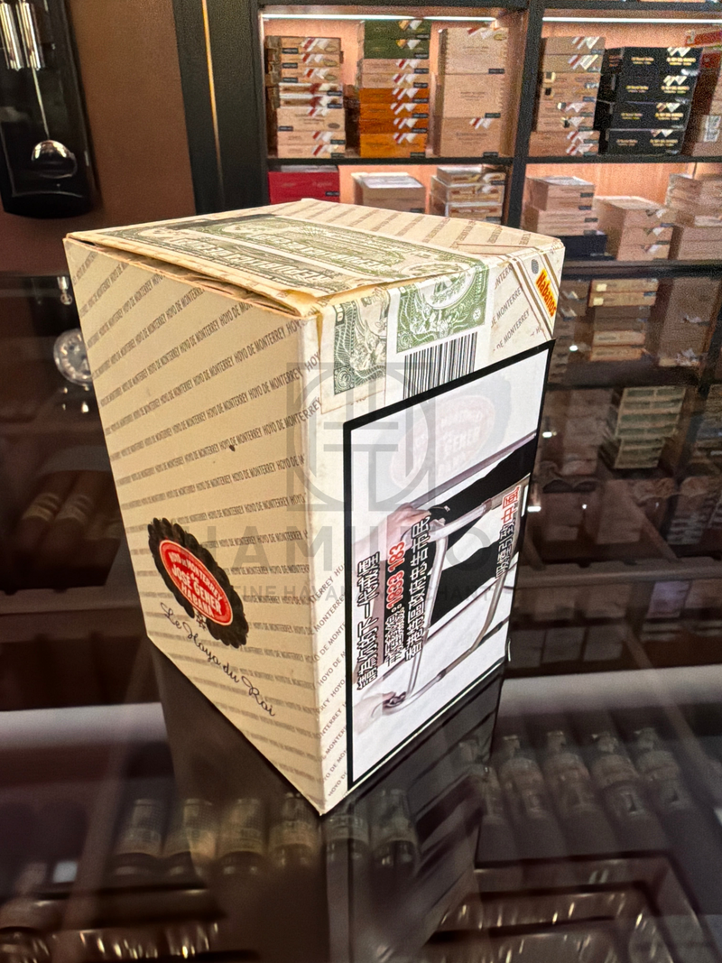 HAMILTON Hoyo de Monterrey Le Hoyo du Roi cigar box from 2003 with vintage tax stamp and branding on display