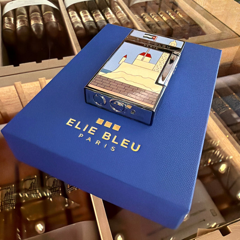HAMILTON ELIE BLUE Casa Cubana limited edition lighter with black ion plating and colorful Cuban architecture design.