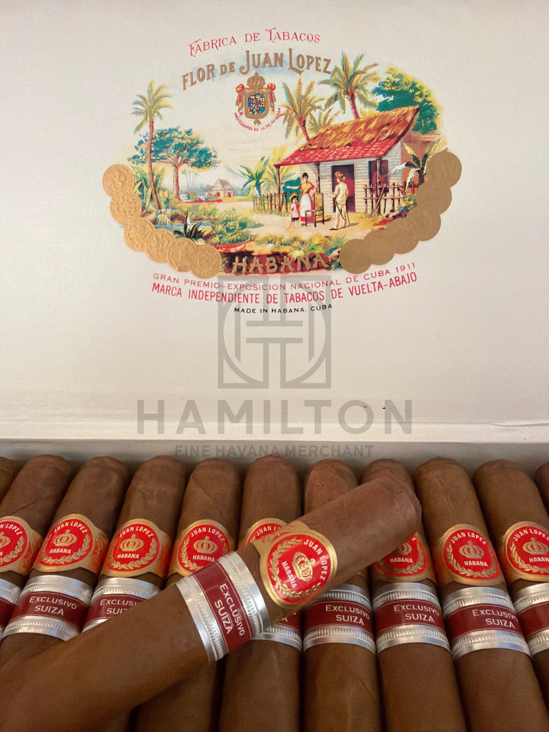 HAMILTON JUAN LOPEZ 25s Maximos ER Suiza cigars in a wooden box with ornate vintage label and red and gold bands