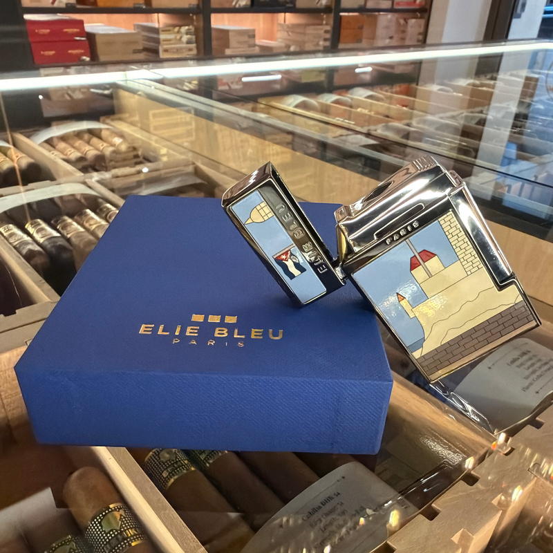 HAMILTON ELIE BLUE Limited Edition Casa Cubana lighter with black ion plating and decorative Cuban architecture art