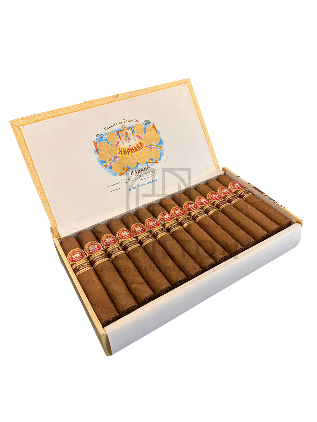 HAMILTON H.UPMANN Robustos Añejados cigars in a vintage box, featuring aged Cuban tobacco with ornate brand labels.