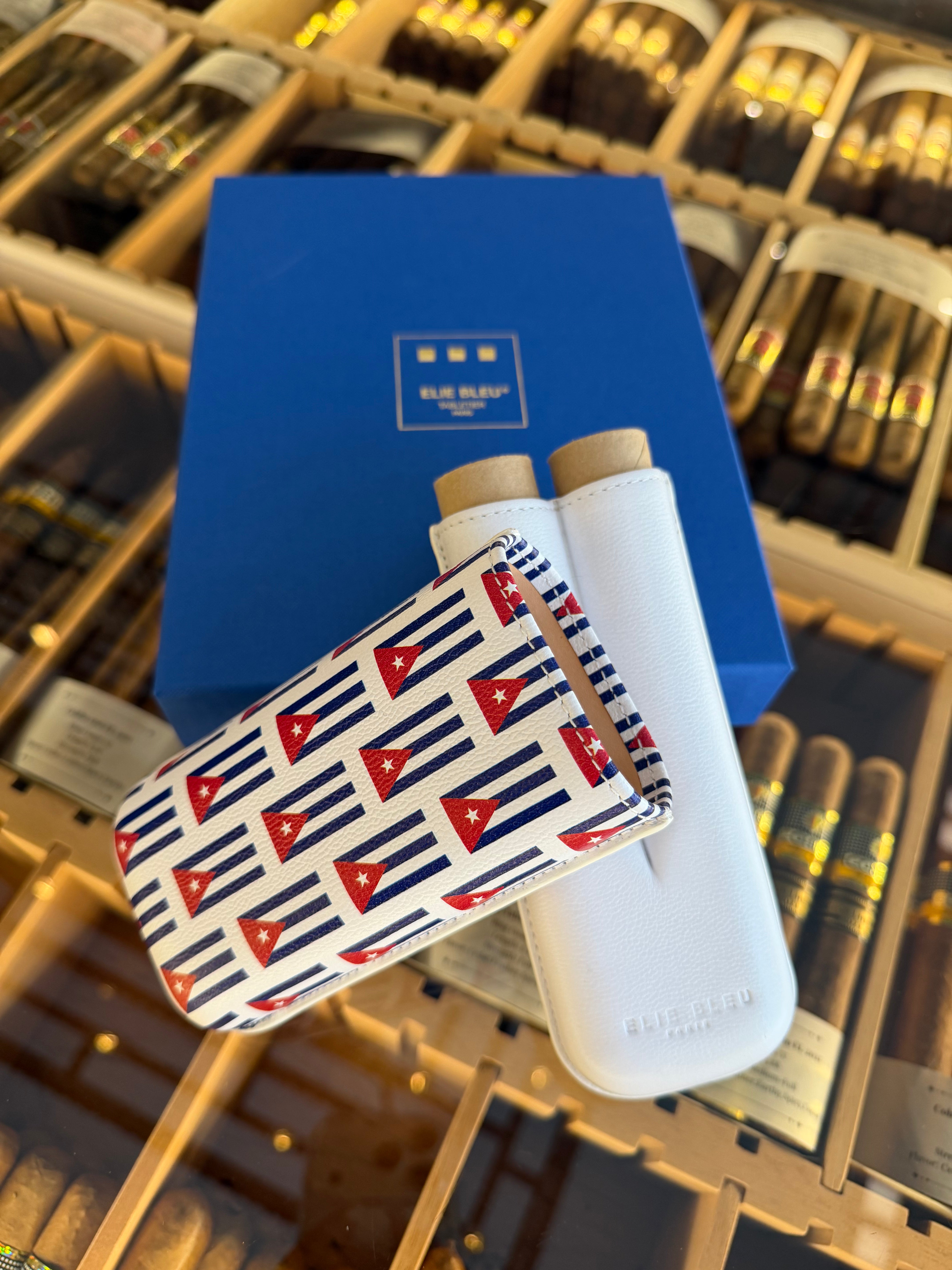 ELIE BLEU Small Cuban Flags Cigar Case 2 Cigar Caliber 27