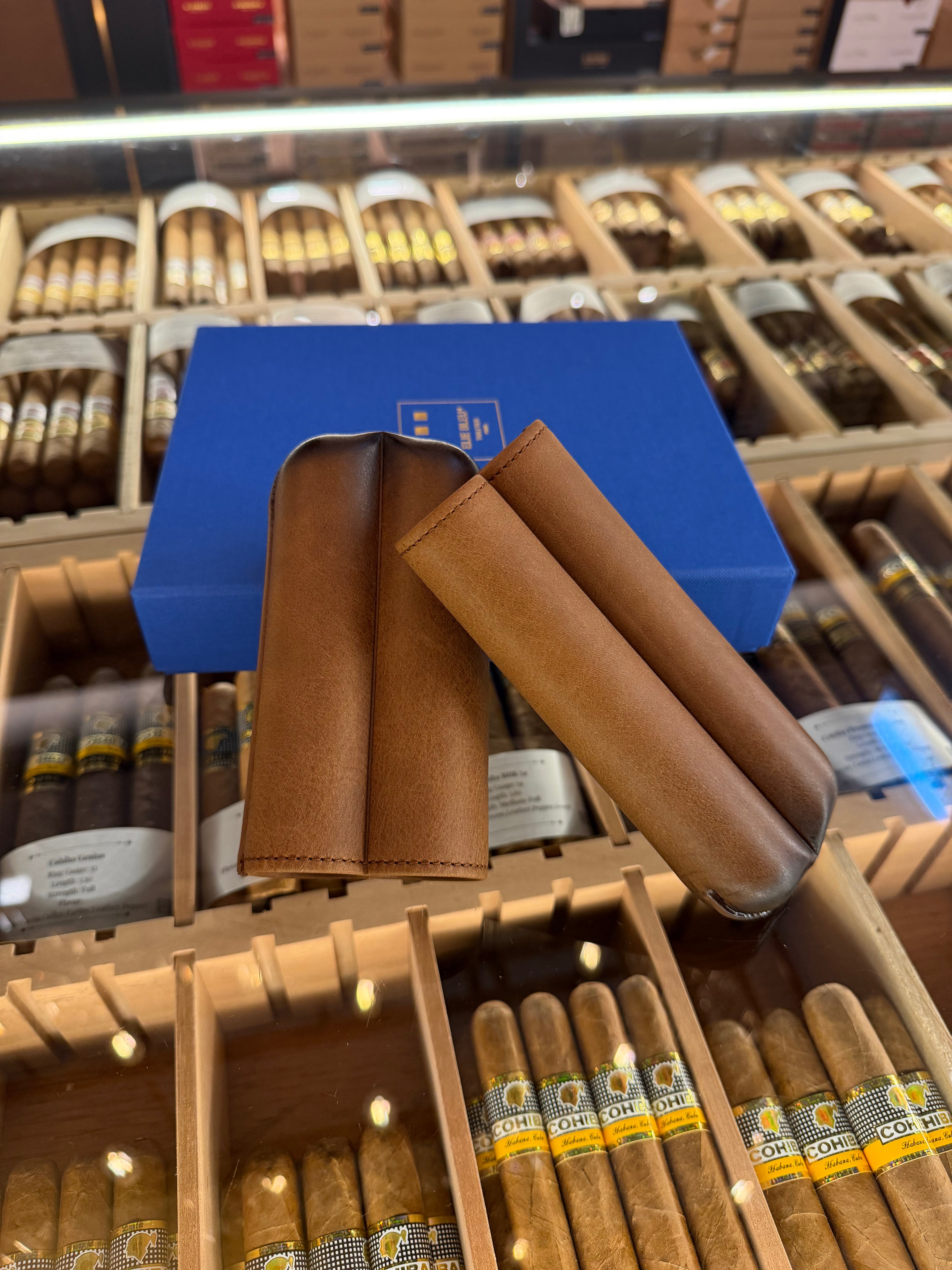 ELIE BLEU Havana Leather Case For 2 Cigar