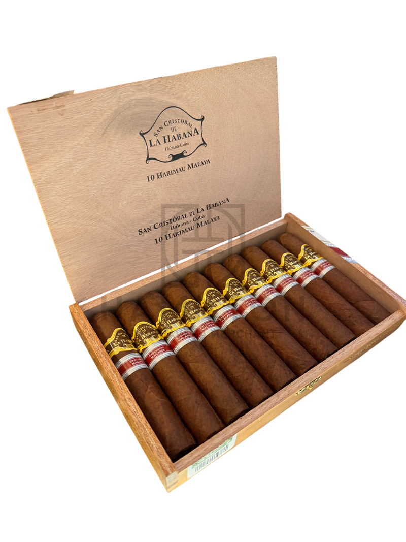 HAMILTON SAN CRISTOBAL DE LA HABANA Harimau Malaya cigar box with ten premium cigars featuring ornate gold bands
