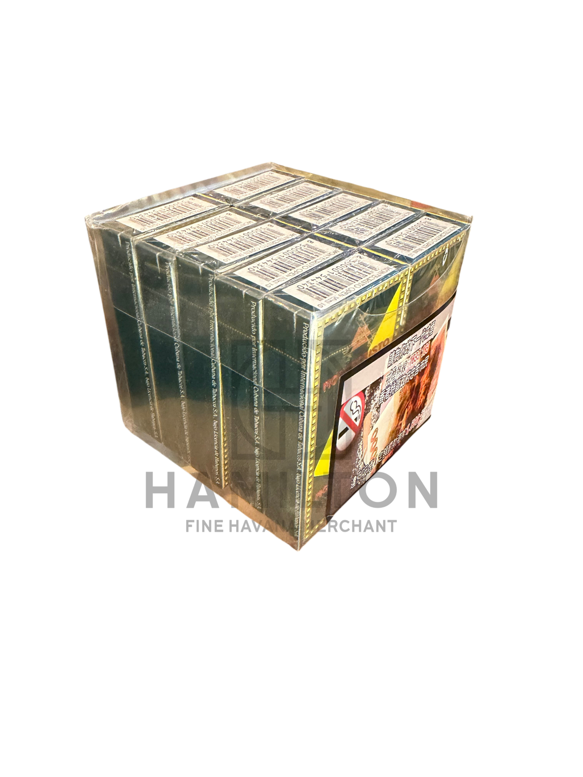HAMILTON MONTECRISTO Open Mini cigar pack wrapped in plastic displayed in a wooden humidor box