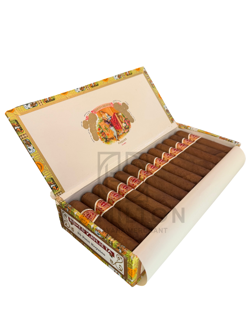 HAMILTON Romeo y Julieta Petit Royales cigars in an open decorative wooden box with ornate branding
