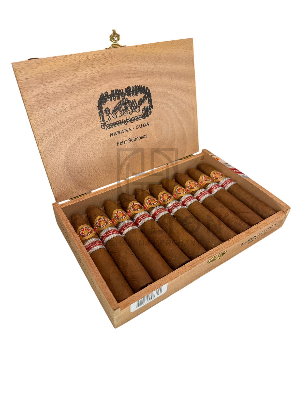 HAMILTON Ramon Allones Petit Belicosos ER Gran Bretana cigars in an open wooden box with branded bands