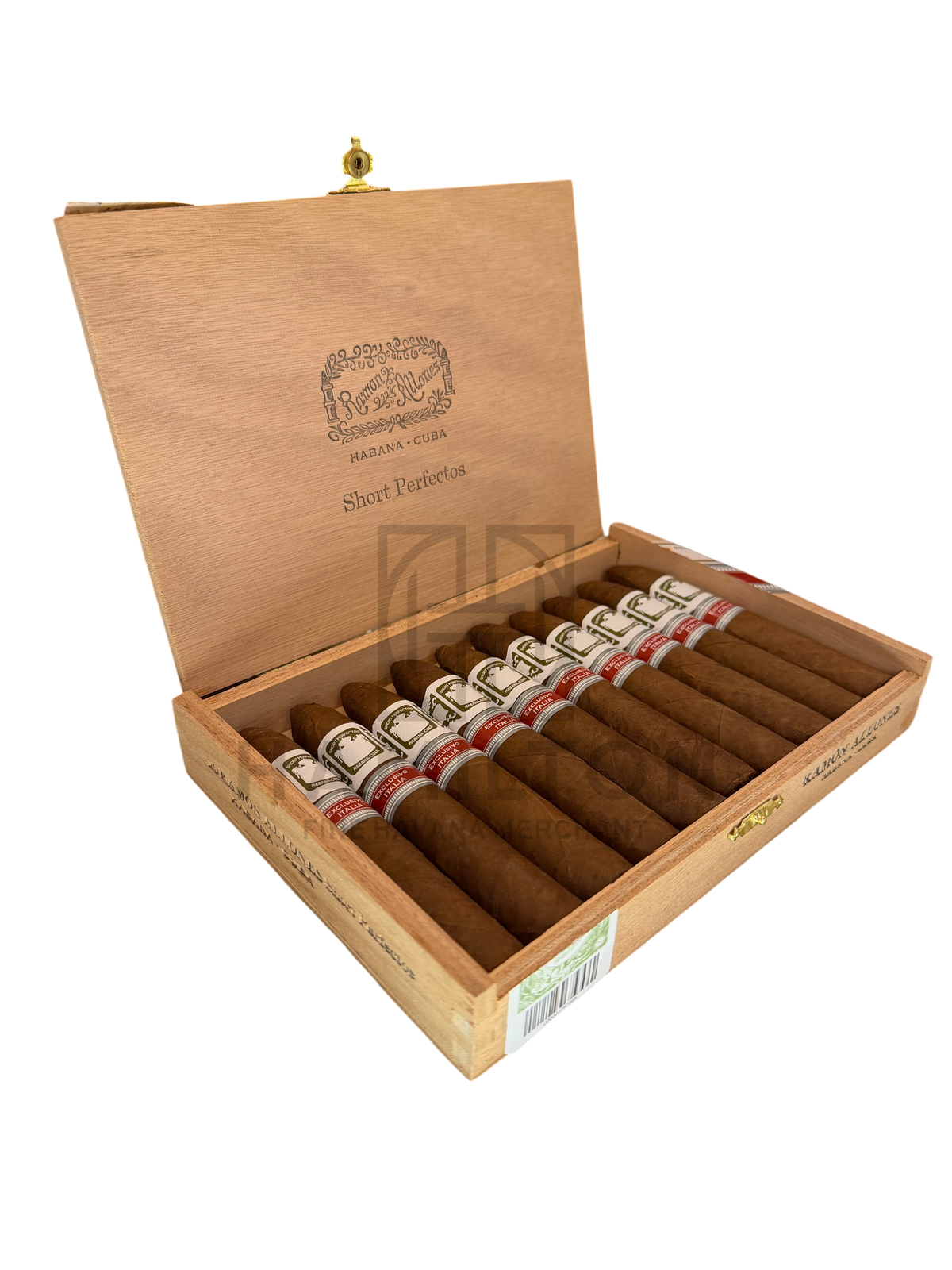 HAMILTON box of Ramon Allones Short Perfectos cigars with ER Italia bands displayed in a humidor