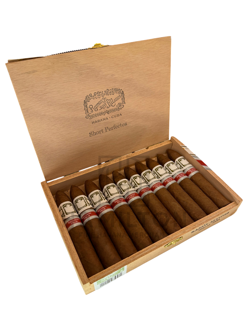 HAMILTON Ramon Allones Short Perfectos cigars in a wooden box with Exclusivo Italia bands
