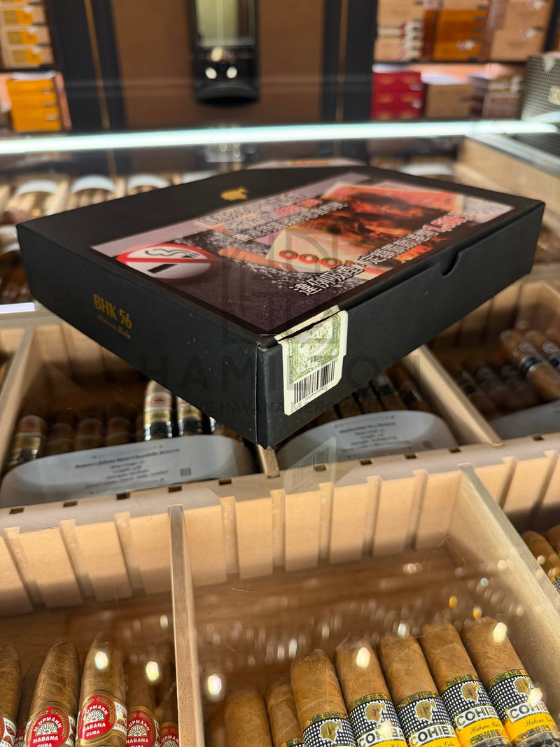 HAMILTON COHIBA Behike BHK 56 cigar box with black packaging and official Cuban seal displayed in a humidor