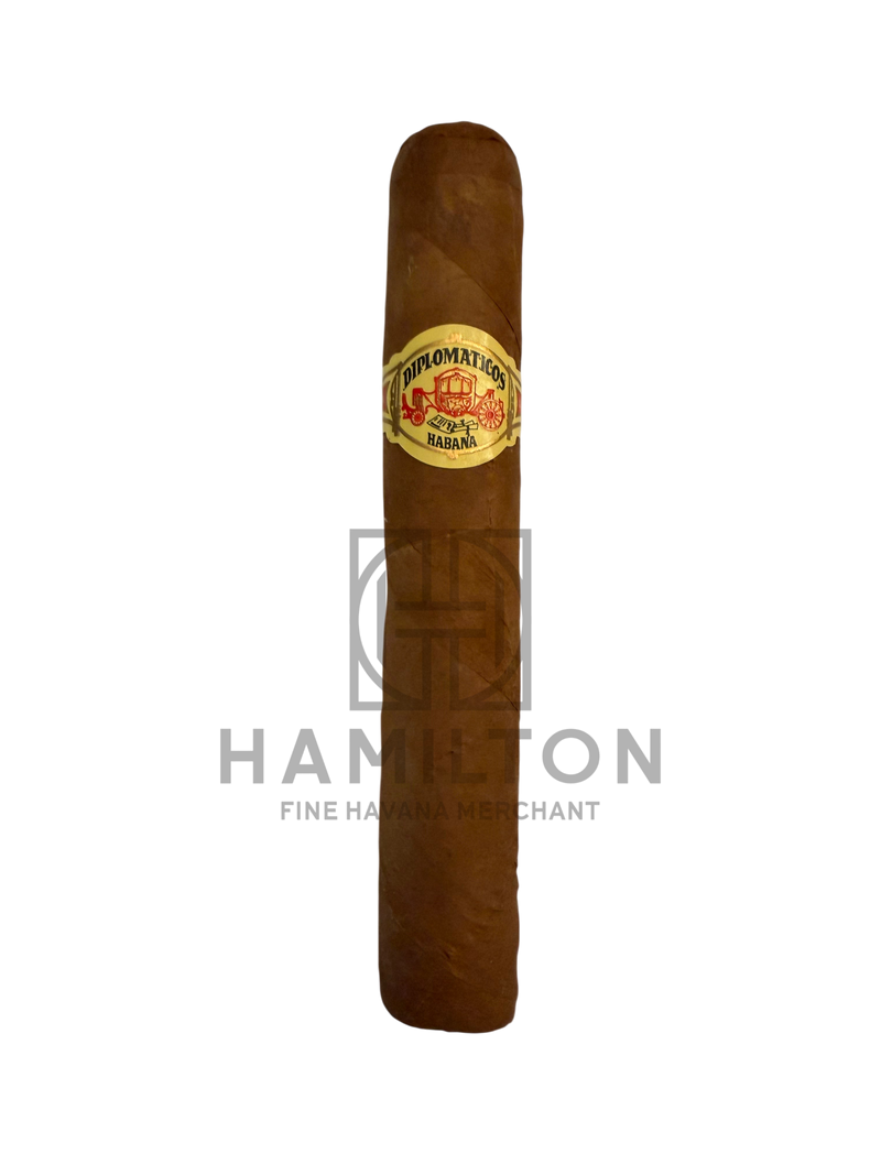 HAMILTON Diplomaticos Cancilleres cigar with a smooth brown wrapper and a detailed gold and red brand band