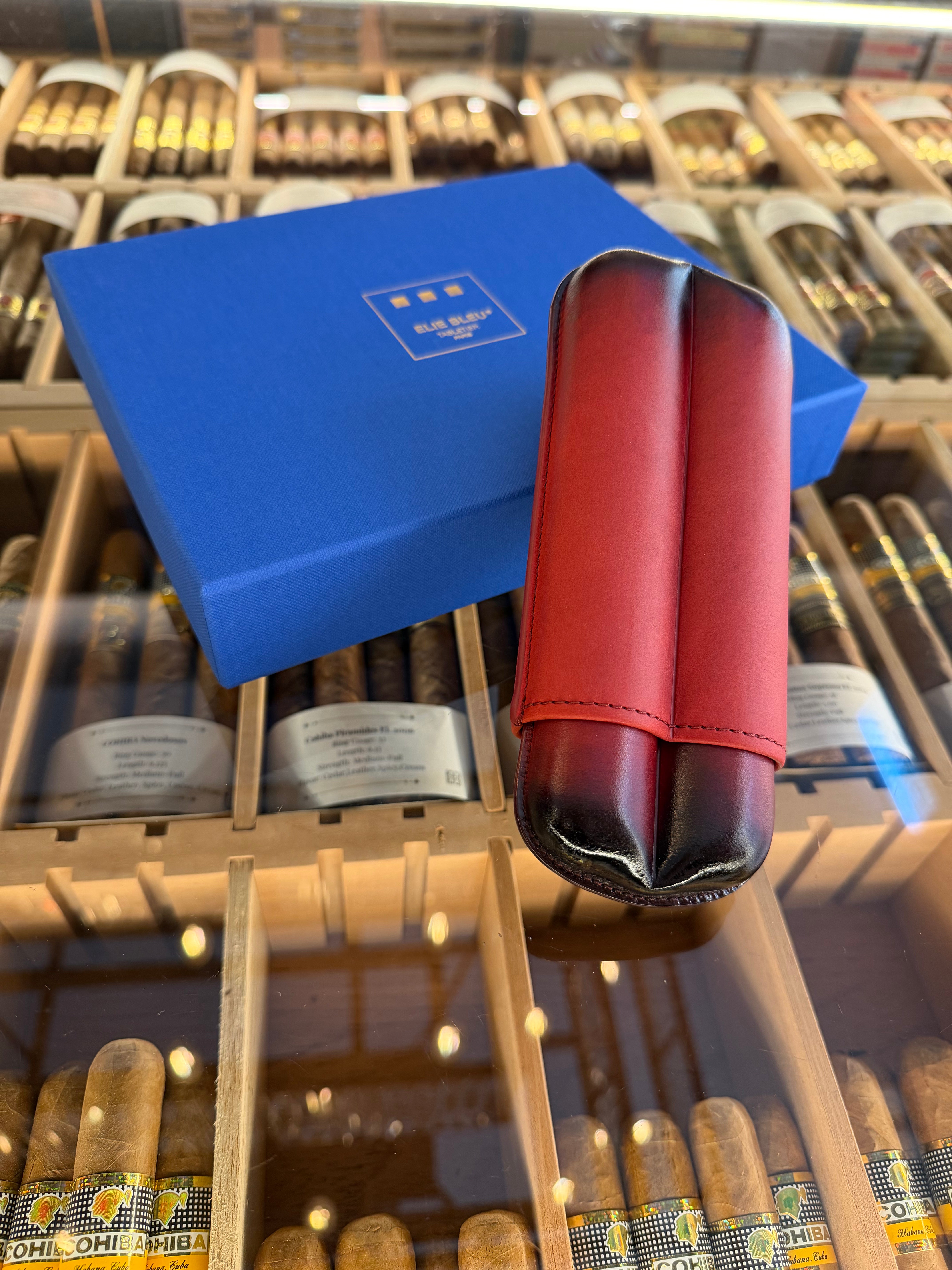 ELIE BLEU “Red” Leather Case for 2 Cigars