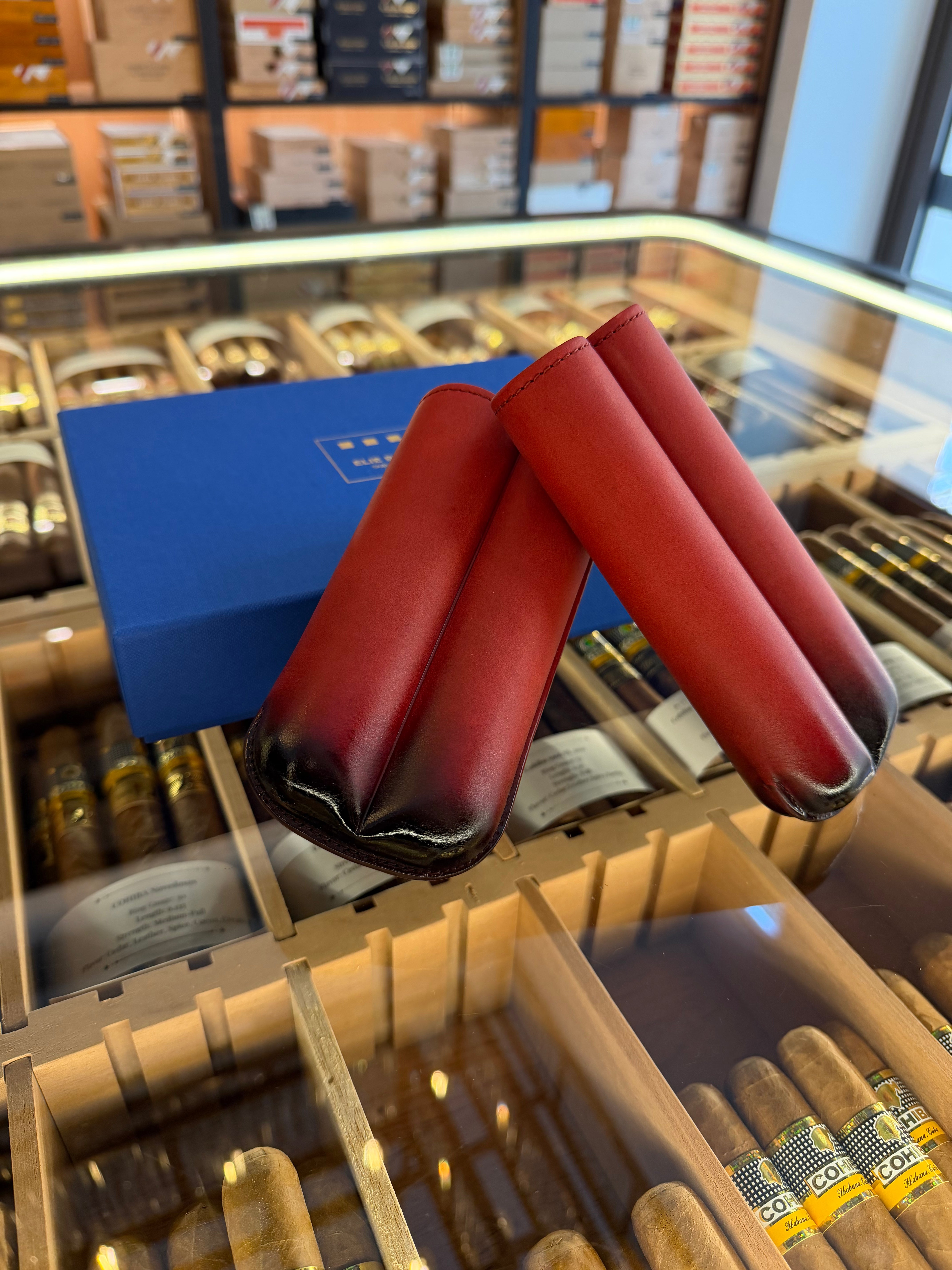 ELIE BLEU “Red” Leather Case for 2 Cigars