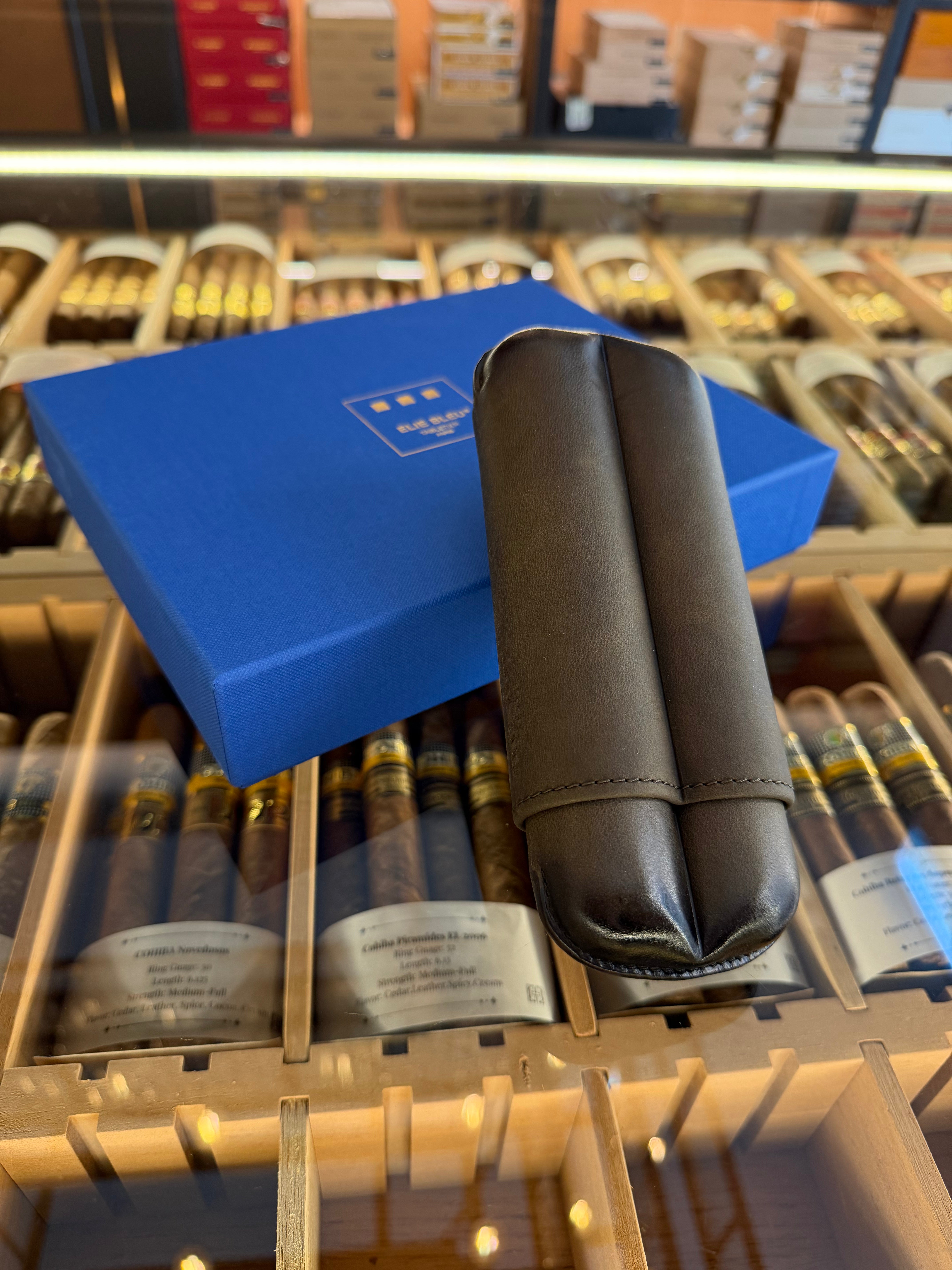 ELIE BLEU “Olive” Leather Case for 2 Cigars
