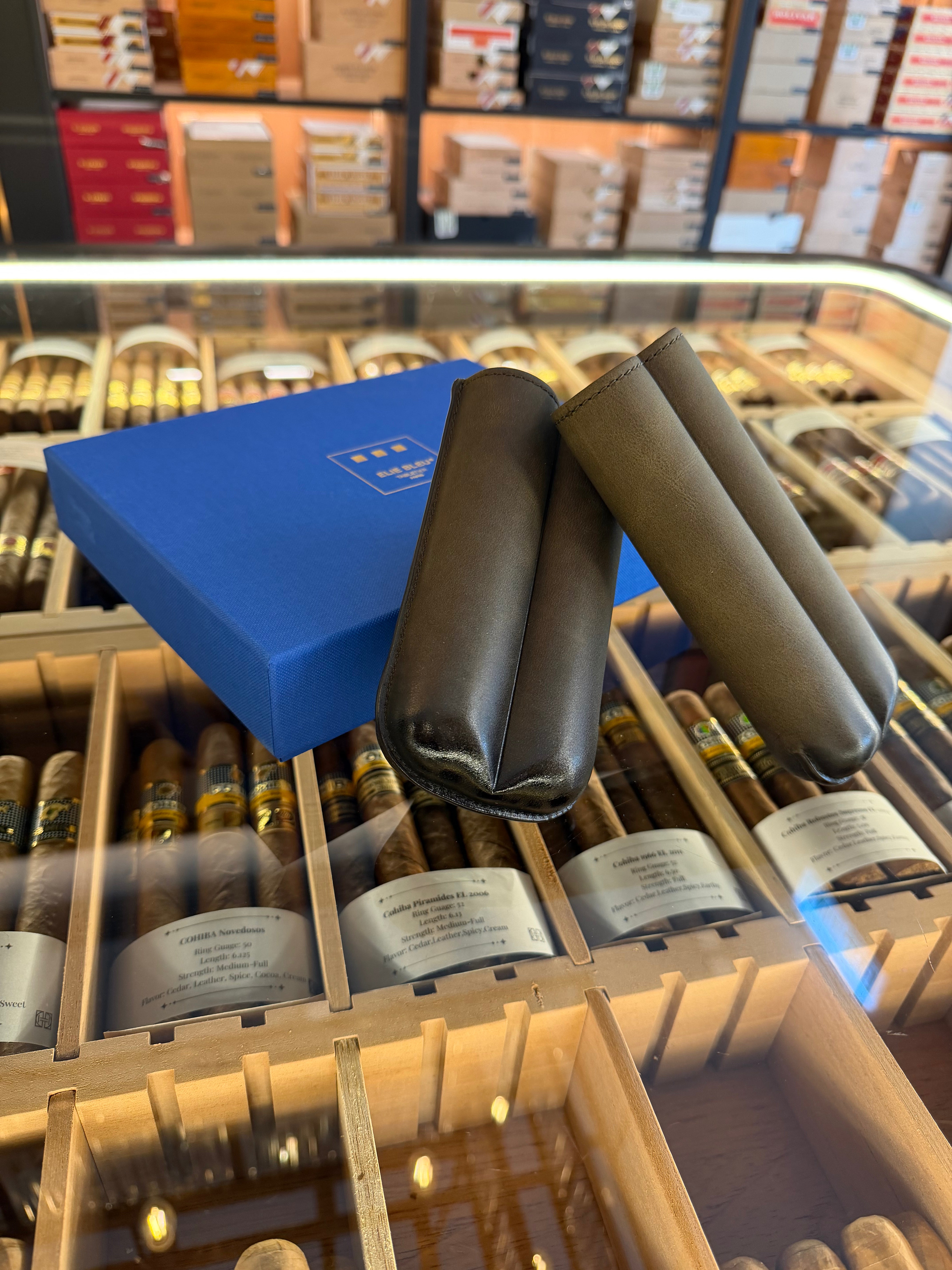 ELIE BLEU “Olive” Leather Case for 2 Cigars