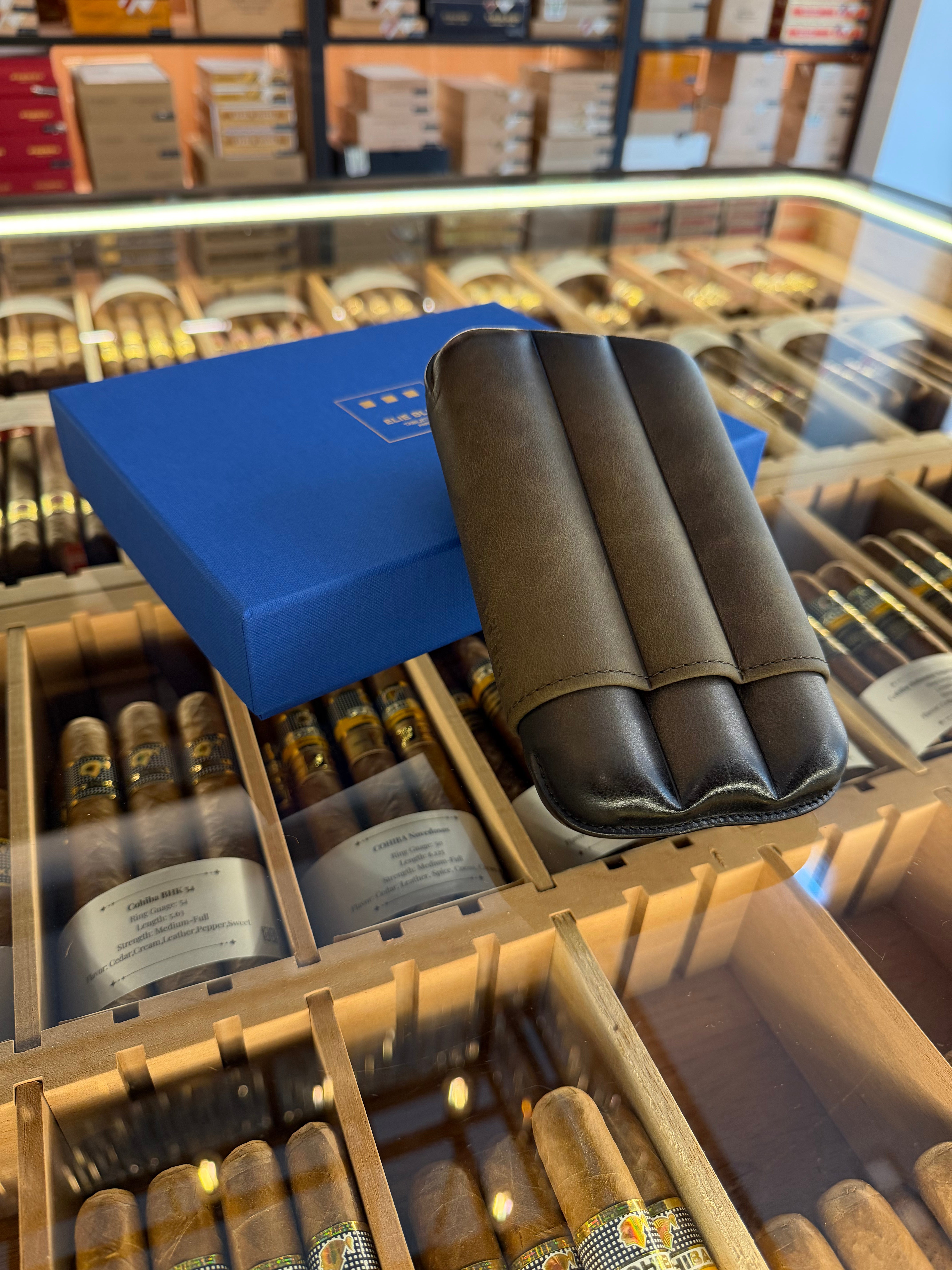 ELIE BLEU “Olive” Leather Case for 3 Cigars