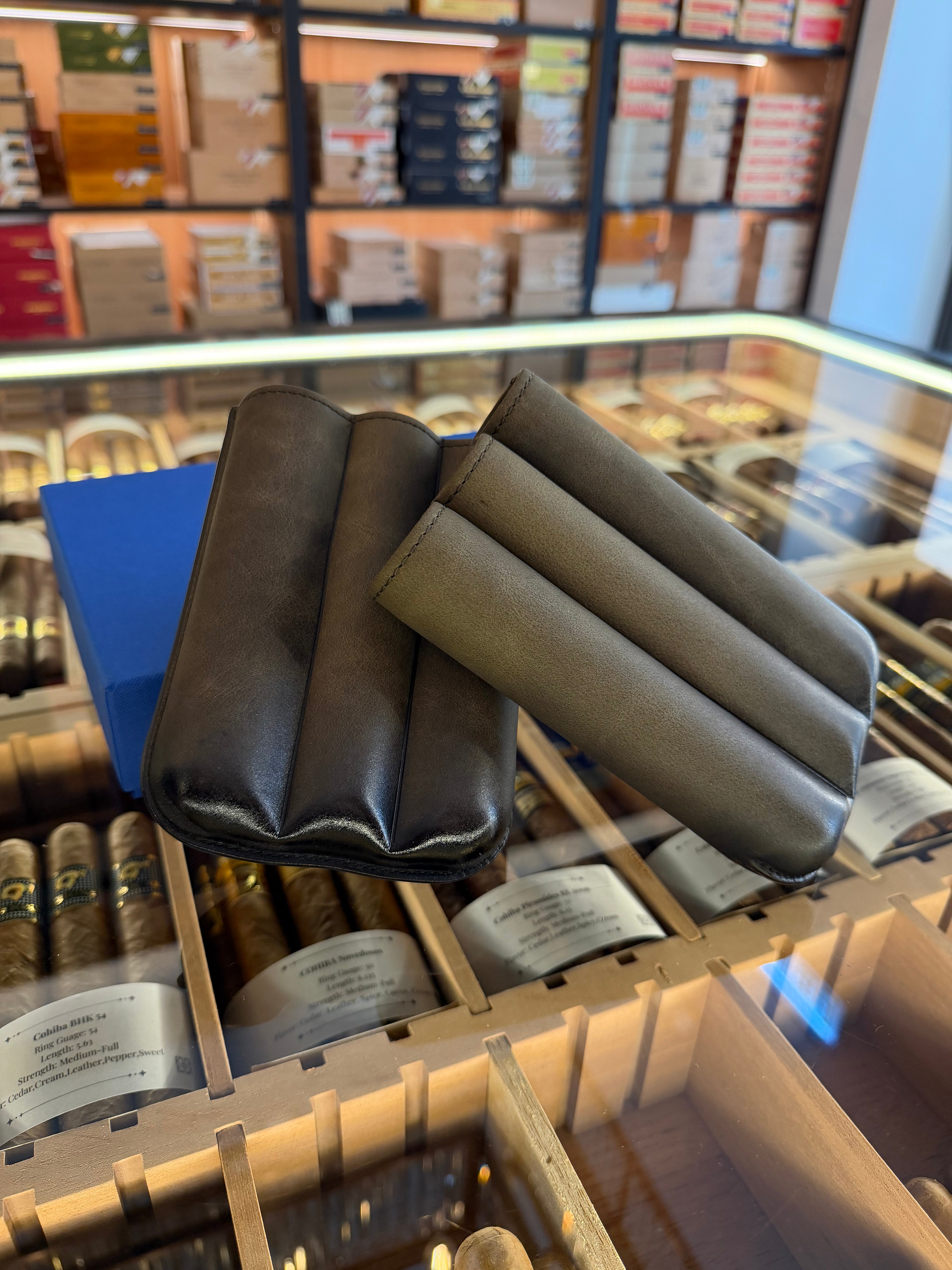 ELIE BLEU “Olive” Leather Case for 3 Cigars