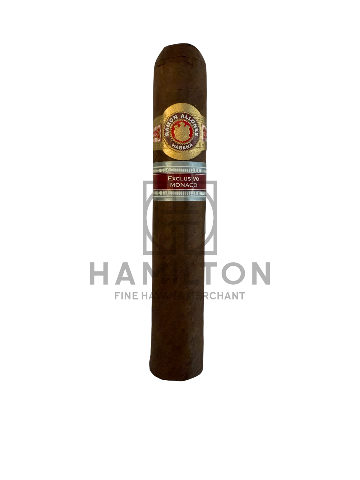 HAMILTON Ramon Allones Casino ER Monaco cigar with a dark brown wrapper and gold and red regional edition bands.