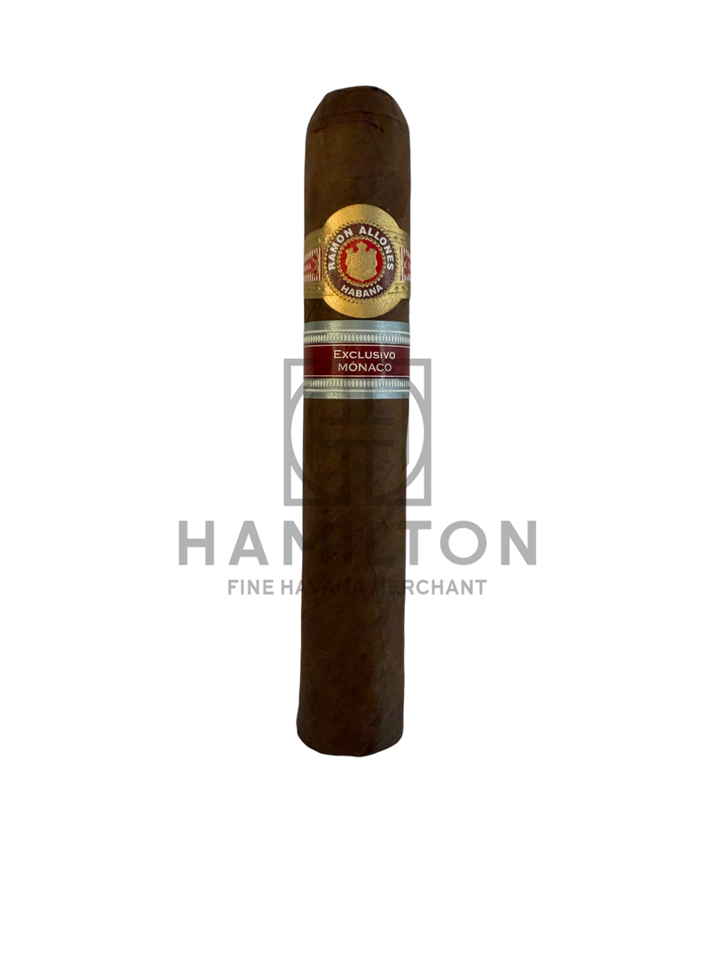 HAMILTON Ramon Allones Casino ER Monaco cigar with a dark brown wrapper and gold and red regional edition bands.